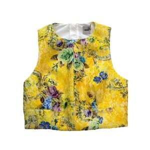 ASOS Women's Yellow Floral Crop Top Tapestry Lace Overlay‎ Sleeveless Zip SZ 4